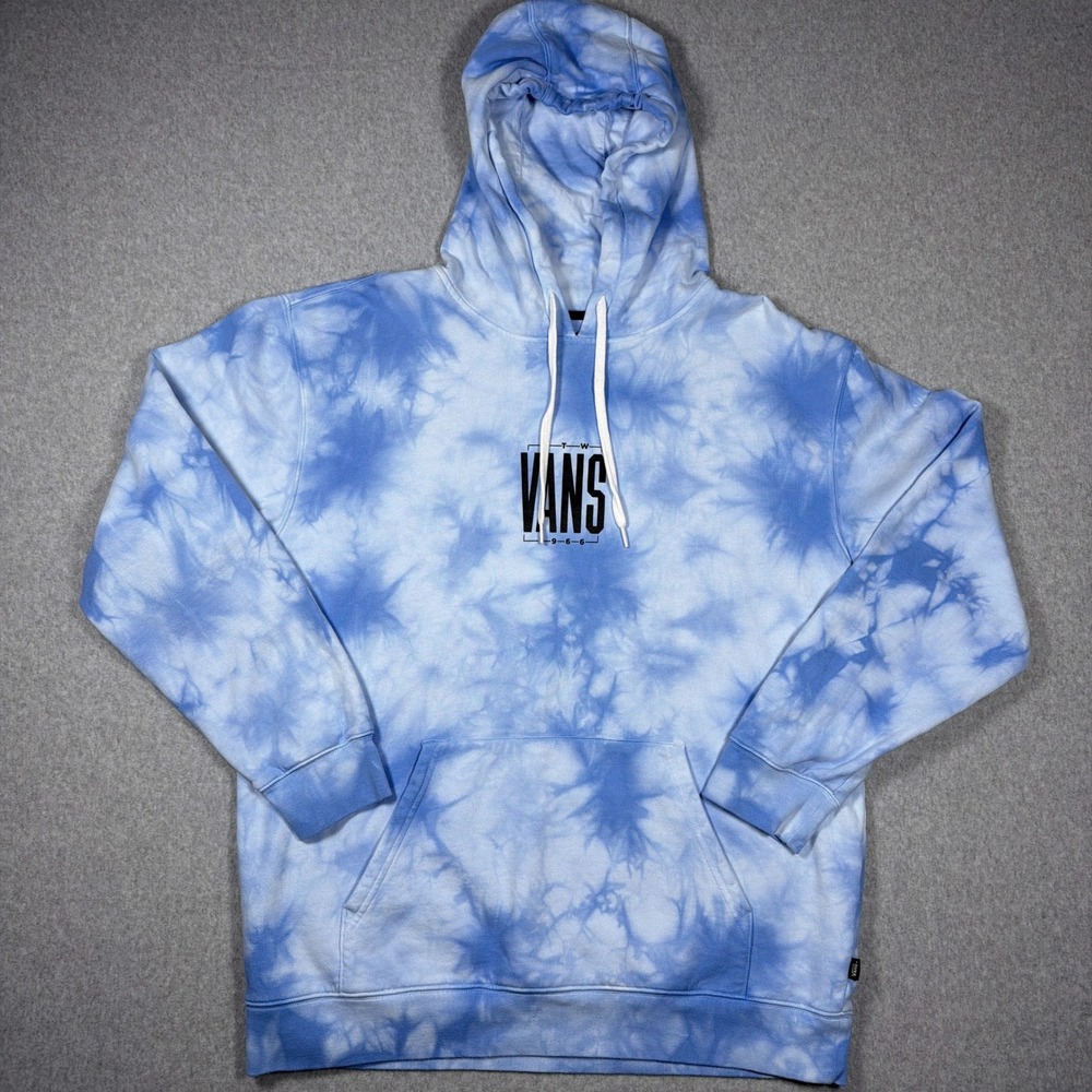 Vans Off The Wall Mens XL Blue Tie Dye Pullover Hoodie Logo Sweatshirt